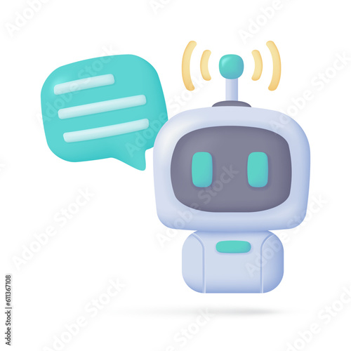 Vector 3D smart robot on computer to assist in human work Creative cartoon robots in art and help answer questions.