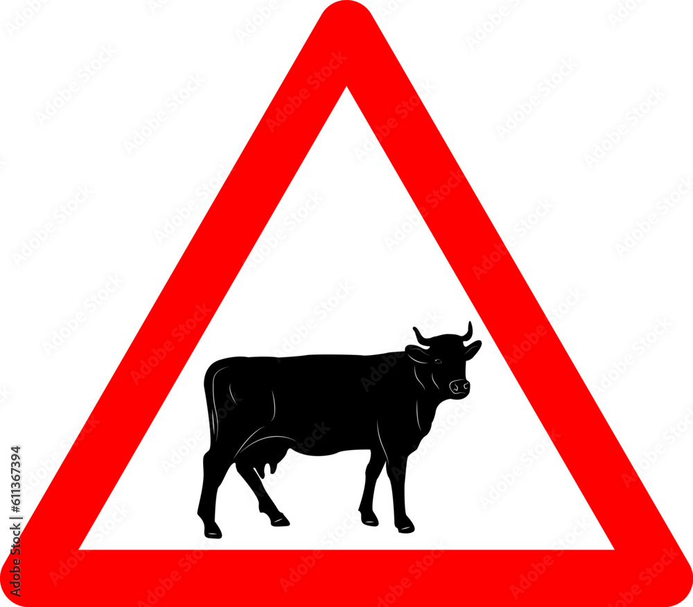 Car Rpm Warning Ranch Sign Cattle drive sign. Cattle drive warning sign. Red triangle sign with ...