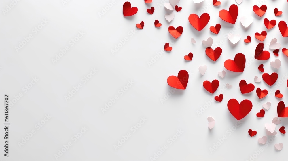 White and Red Heart Border on White Background