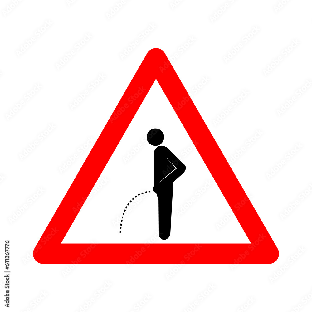Sign peeing on floor. Warning sign peeing on floor. Red triangle sign