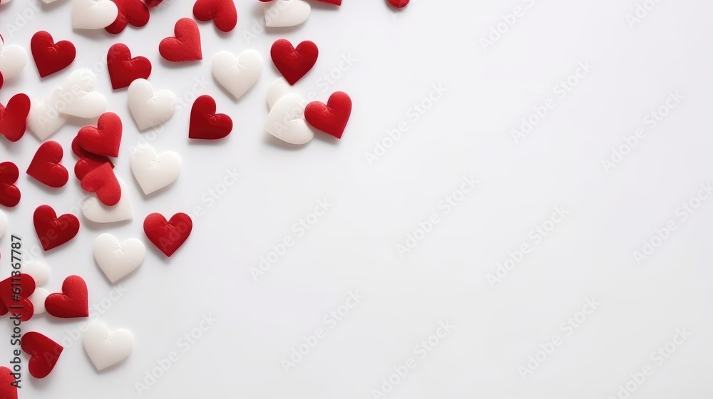 White and Red Heart Border on White Background