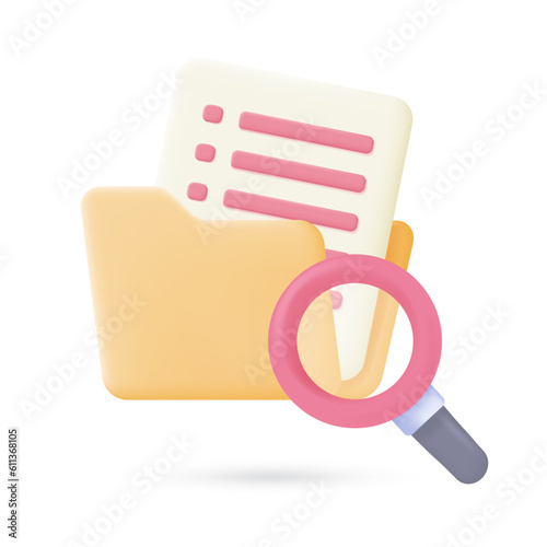 Vector icon magnifying glass on document isometric 3d style.
