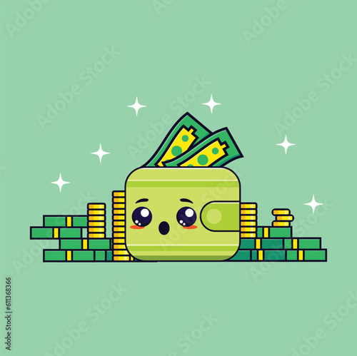 cute money with dollar and coin illustration. cut money wallet