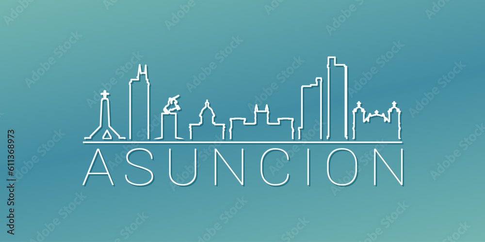 Asunción, Paraguay Skyline Linear Design. Flat City Illustration Minimal Clip Art. Background Gradient Travel Vector Icon.