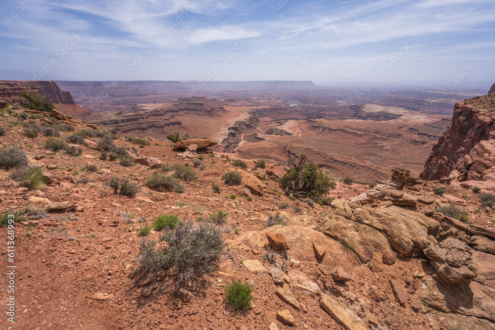 hiking the lathrop trail in canyonlands national park in utah, usa