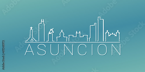 Asunción, Paraguay Skyline Linear Design. Flat City Illustration Minimal Clip Art. Background Gradient Travel Vector Icon.