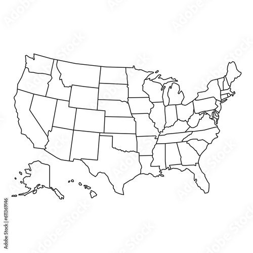 USA map background with states. United States of America map isolated on white background. Vector illustration map