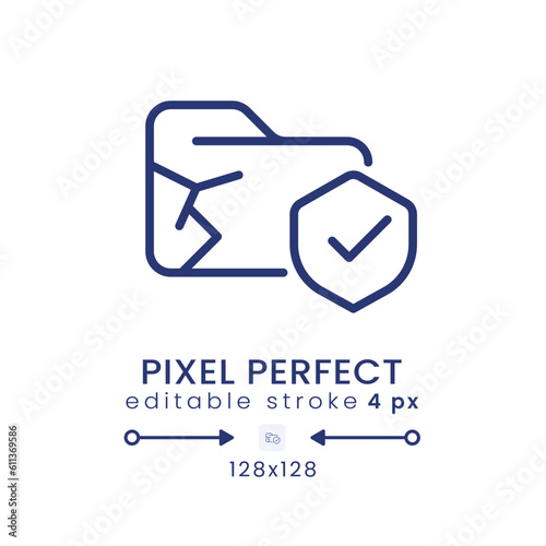 Data loss prevention linear desktop icon. Breach detection. Cyber security. Pixel perfect 128x128, outline 4px. GUI, UX design. Isolated user interface element for website. Editable stroke photo