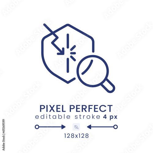 Penetration test linear desktop icon. Vulnerability detection. Ethical hacking. Pixel perfect 128x128, outline 4px. GUI, UX design. Isolated user interface element for website. Editable stroke