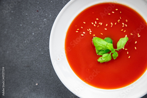 tomato cold soup gazpacho first course healthy meal food snack on the table copy space food background rustic top view 