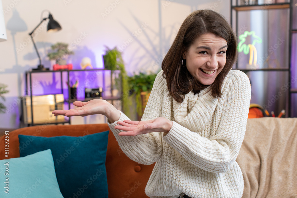 Woman raising hands asking what why reason of failure, demonstrating ...
