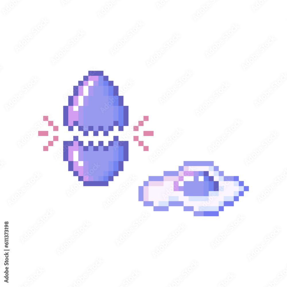 Illustration vector graphic of cracked egg in pixel art style