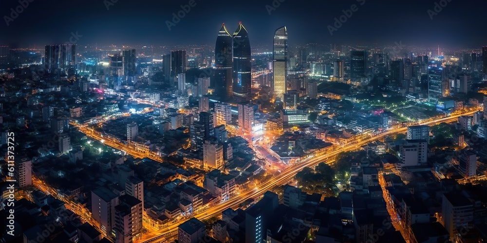 Fototapeta premium City of Dreams. Mesmerizing Night Cityscape in an Abstract Background Generative AI illustrations
