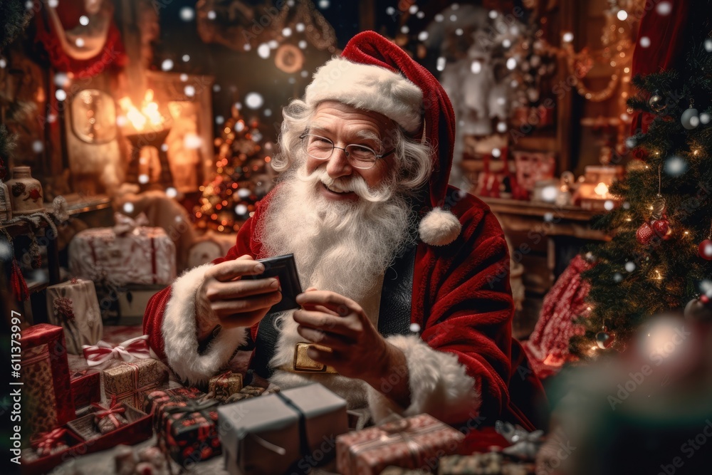 santa claus with christmas gifts - Illustration created with  generative ai