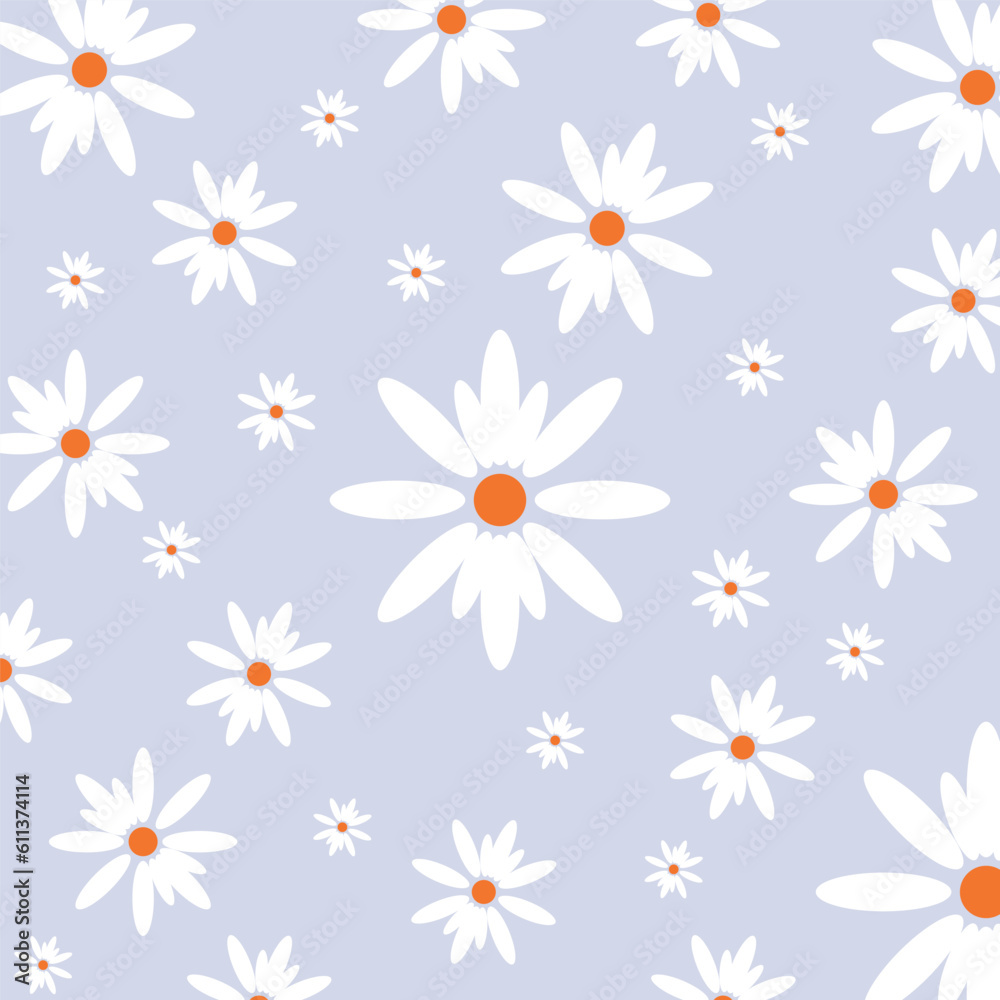 Daisy cute seamless pattern. Floral retro style simple motif