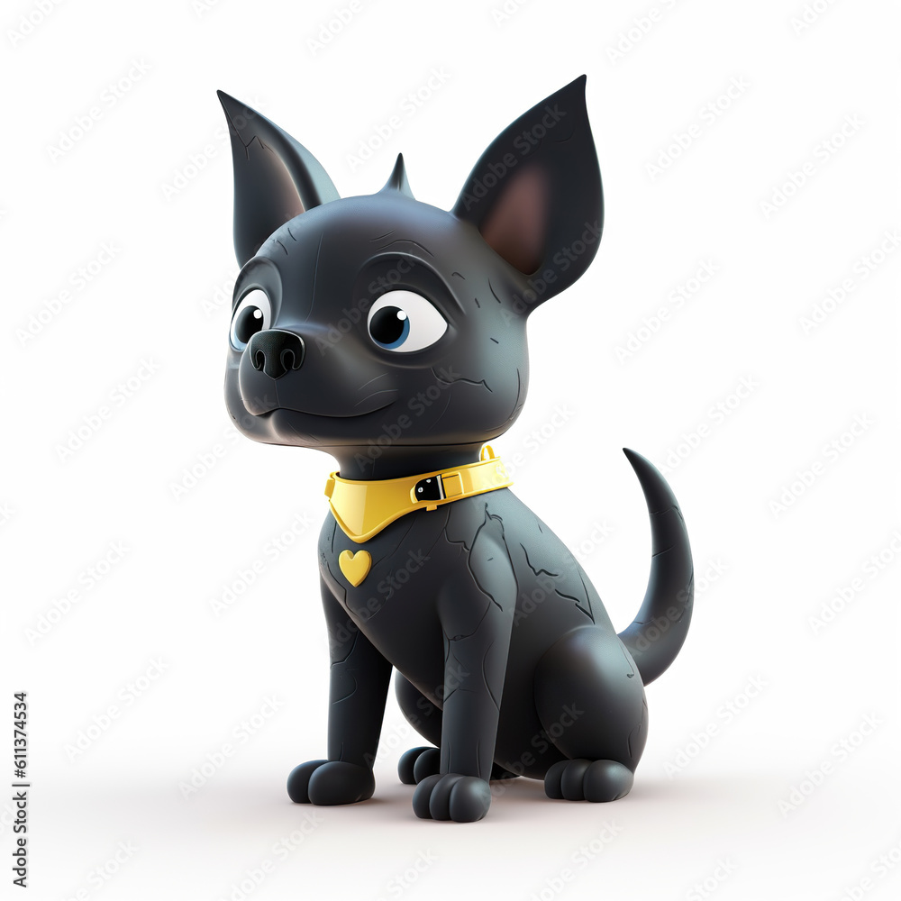 Cute and adorable cartoon fluffy black baby dog. A cartoon black dog
