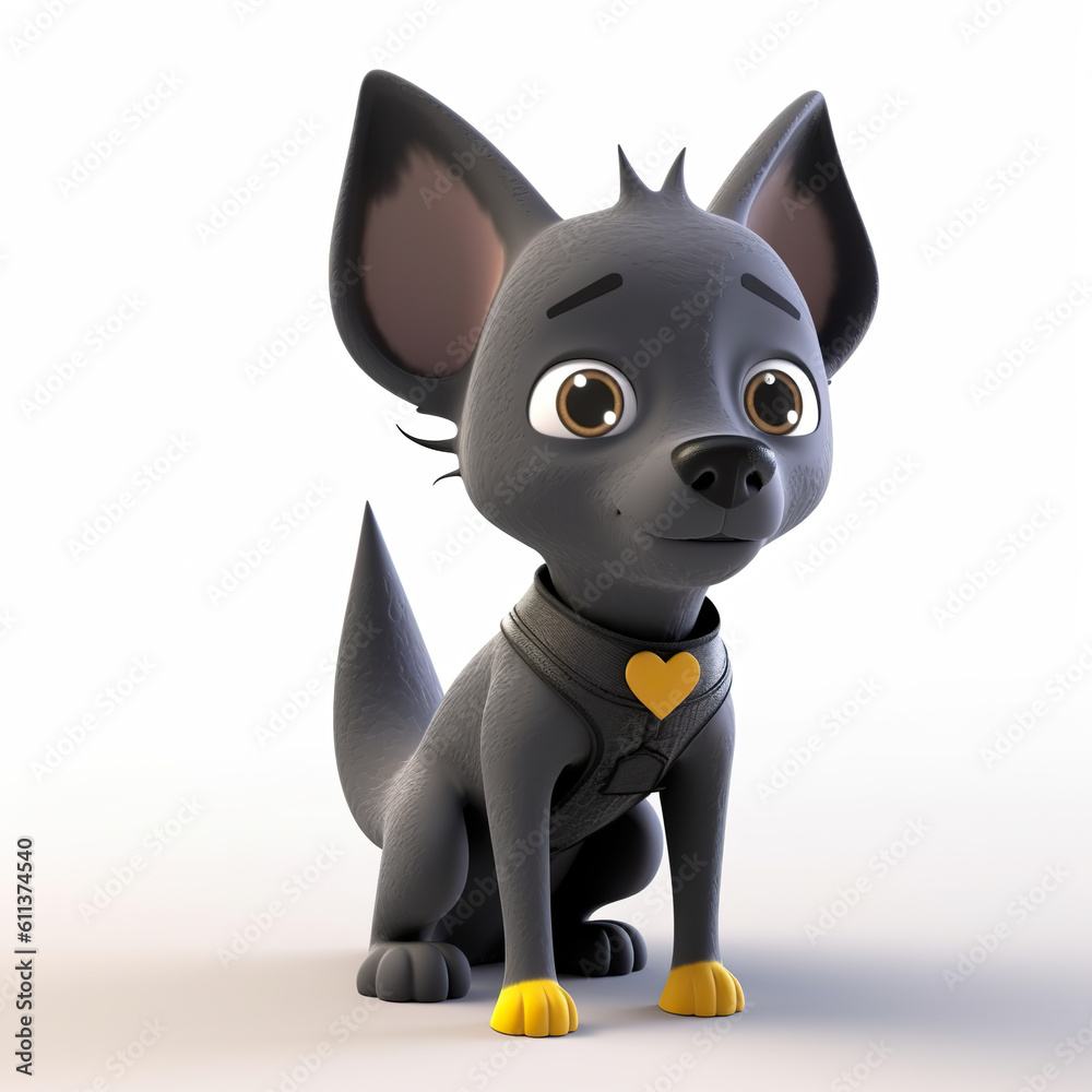 Cute and adorable cartoon fluffy black baby dog. A cartoon black dog