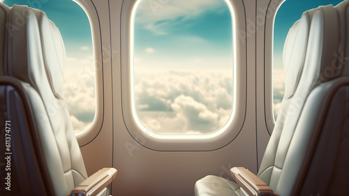 sedili di lusso business di prima classe per vacanze o viaggi in aereo aziendale con banner ampio spazio copy photo