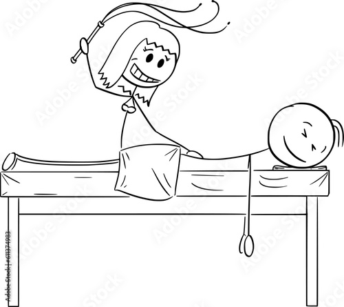 BDSM Massage, Vector Cartoon Stick Figure Illustration