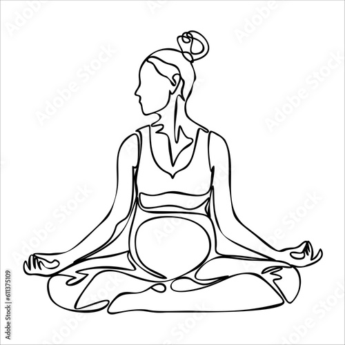 One continuous single drawing line Vector illustration of yoga pose for pregnant. International yoga day.