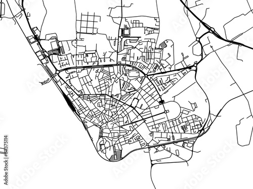 Vector road map of the city of  Faro in Portugal on a white background.