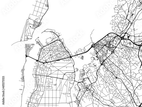 Vector road map of the city of  Aveiro Metropole in Portugal on a white background.