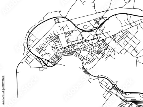 Vector road map of the city of  Sines in Portugal on a white background.