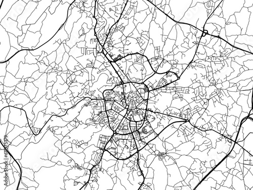 Vector road map of the city of Viseu in Portugal on a white background.