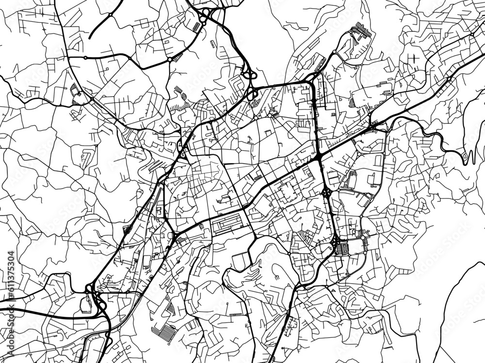 Vector road map of the city of  Braga in Portugal on a white background.