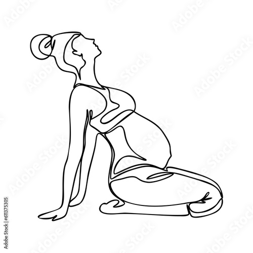 One continuous single drawing line Vector illustration of yoga pose for pregnant. International yoga day.