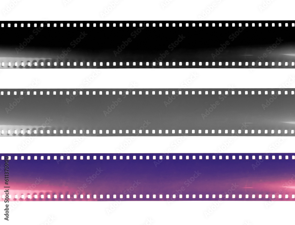Set cinema film strip black blank isolated on white background