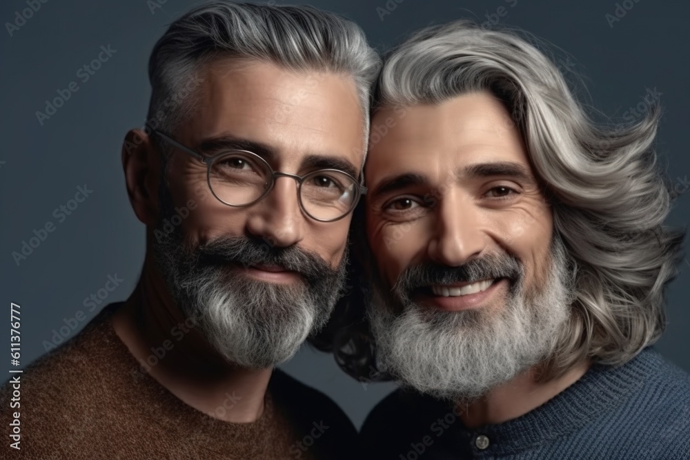 Two gay men hugging and smiling. The gays are happy. Gays are happy in love. Love that lasts forever. Generative ai Two gay men hugging and smiling. The gays are happy. Gays are happy in love. Love that lasts forever. Generative ai
