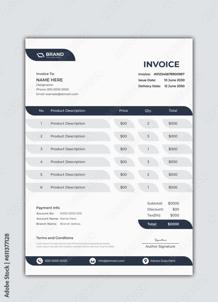 Invoice Layout with Dark Blue Shapes Invoice Layout with Dark Blue Shapes