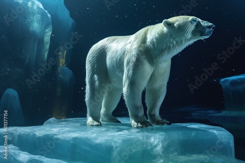 Polar Bear at night and global warming. Generative ai © kaznadey