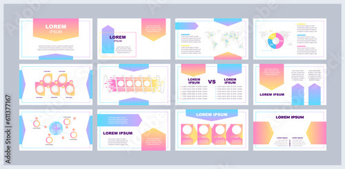 Business plan presentation templates set. Market research. Financial projection. Data analysis. Ready made PPT slides on white background. Graphic design. Arial, Myriad Pro fonts used