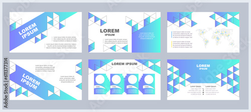Social media presentation templates set. Digital marketing. Online communication. Network analysis. Ready made PPT slides on white background. Graphic design. Arial, Myriad Pro fonts used