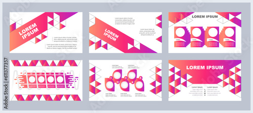Online education presentation templates set. E-learning. Remote teaching. Tele-schooling. Training courses. Ready made PPT slides on white background. Graphic design. Arial, Myriad Pro fonts used