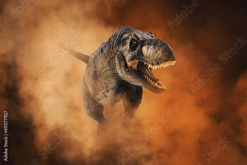 Fotografie, Tablou Tyrannosaurus T-rex ,dinosaur on smoke background