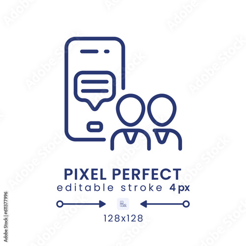 Work communication app linear desktop icon. Team chat. Instant messaging. Pixel perfect 128x128, outline 4px. GUI, UX design. Isolated user interface element for website. Editable stroke