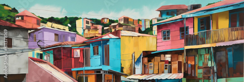 Colorful art of a Caribbean urban landscape, banner, generative AI
