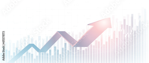 financial chart with moving up arrow graph and glowing light on white color background