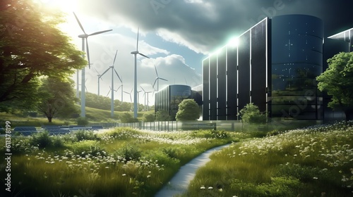 Green energy and data center illustration