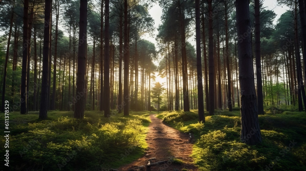 Obraz premium A Majestic Forest of Towering Pine Trees