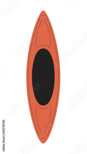 Red kayak vessel semi flat colour vector object. Water sports equipment. Outdoor recreation. Editable cartoon clip art icon on white background. Simple spot illustration for web graphic design