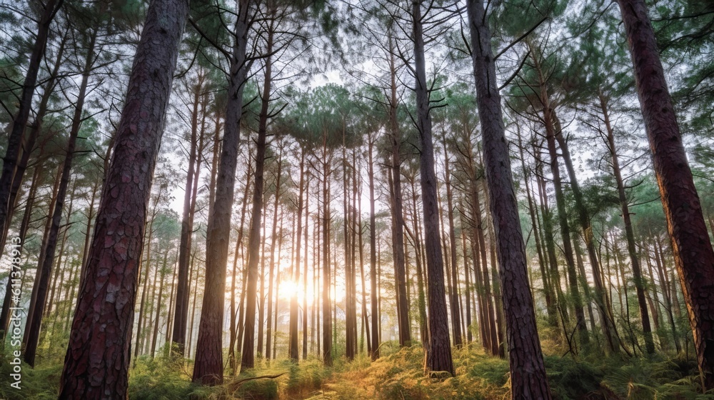 Naklejka premium A Majestic Forest of Towering Pine Trees