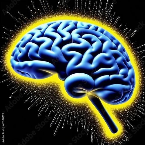 Blue Color Brain with Yellow Line: Innovative Design on a Black Theme Background