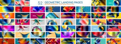 Mega collection of geometric landing page templates with metal gradients. Abstract backgrounds bundle for wallpaper  banner  background  landing page  wall art  invitation  prints  posters