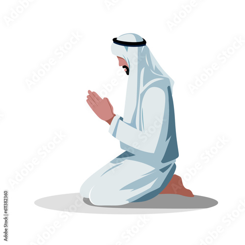 Arabic Islamic Salah praying flat style vector illustration The Second Pillar of Islam, Muslim Pray vector image