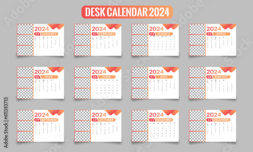 Desk Calendar Free vector hand drawn annual calendar template, Free vector 2024 calendar Free vector modern 2024 calendar concept