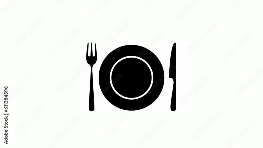 Knife, plate and fork animated icon isolated on white background